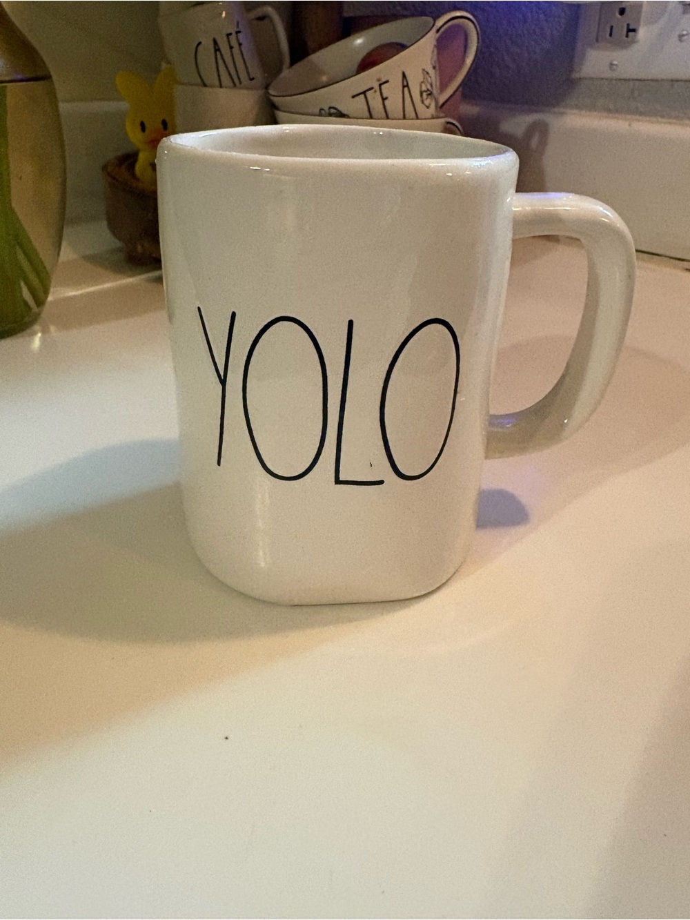 Rae Dunn White and Black YOLO Ceramic Mug